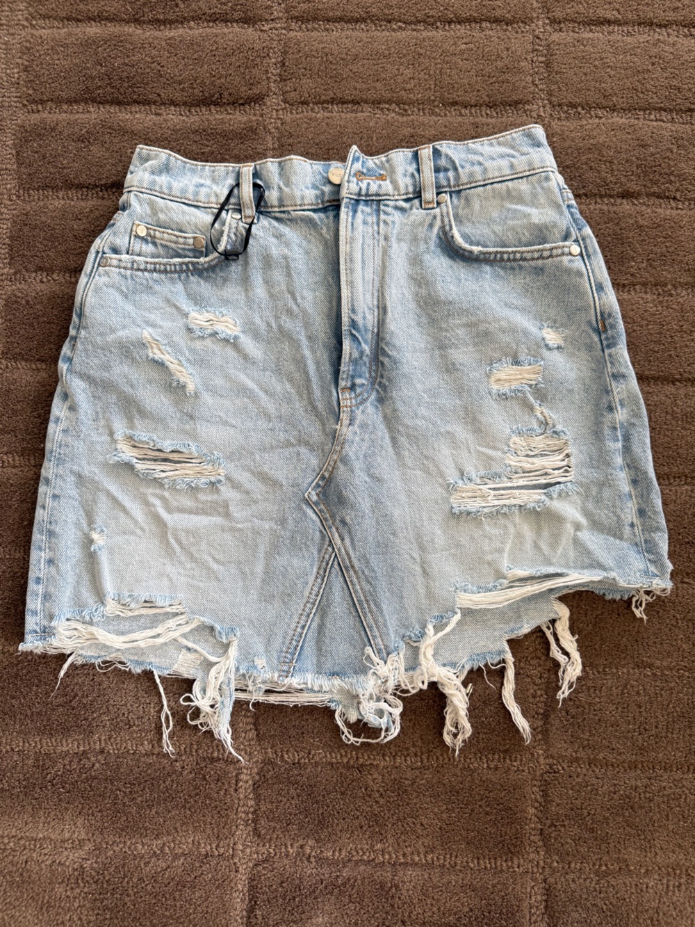 BAYKAN DENIM by Free People Light Blue Distressed Denim Mini Skirt